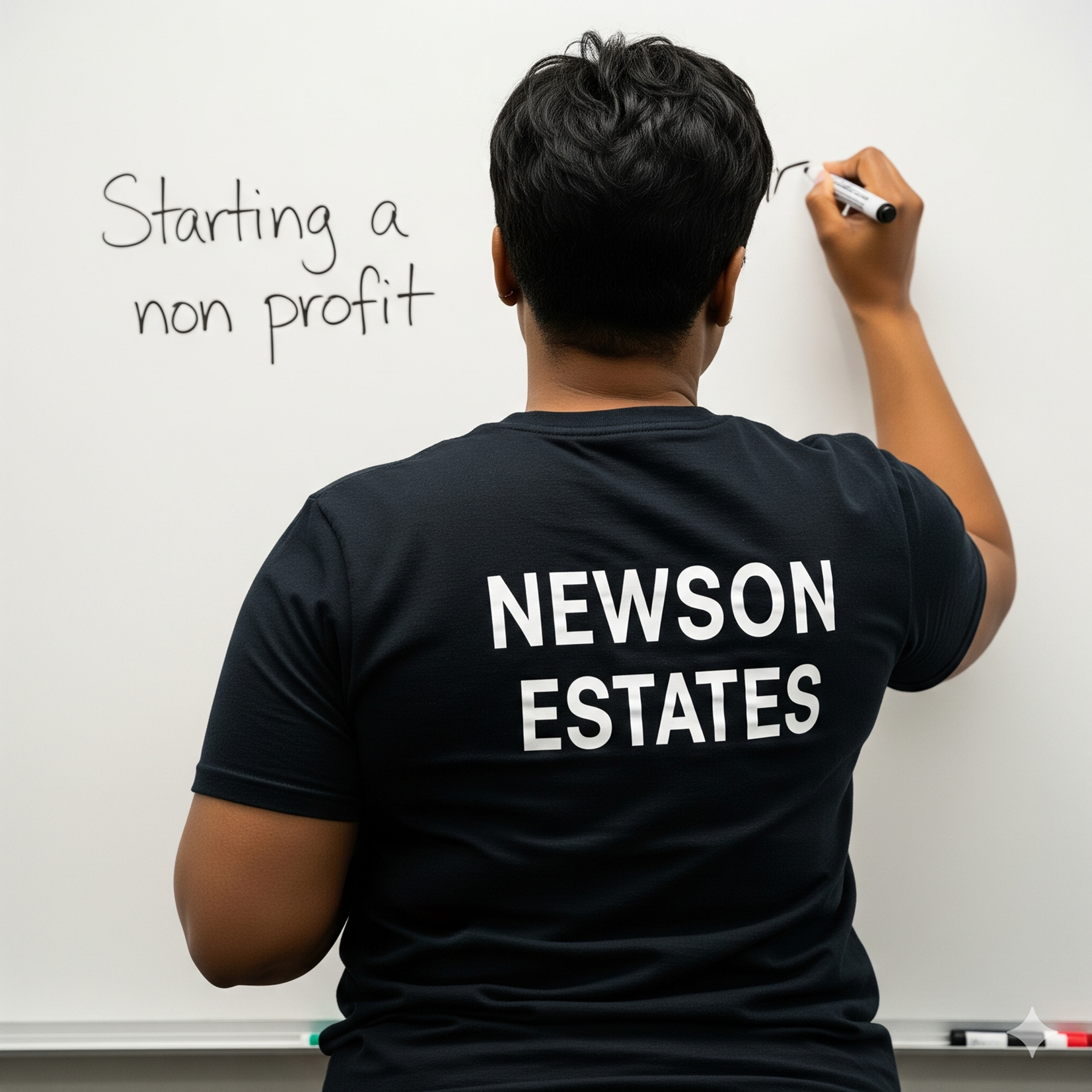 Teaching about starting a nonprofit on a whiteboard